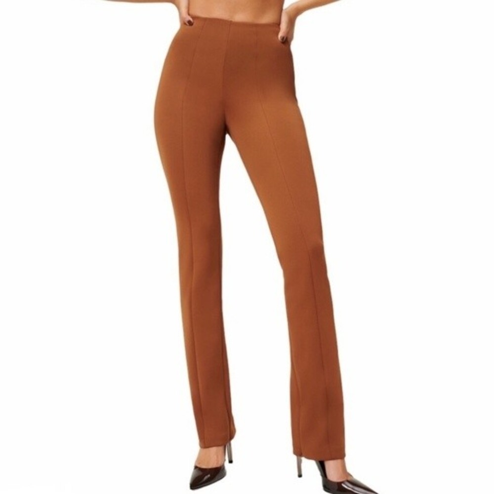 NWOT Good American Burnt Carmel Scuba Slim Flare Leg Zip Ankle Pants Size XL New